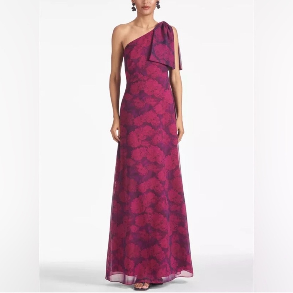 Sachin + Babi One-Shoulder Floral Evening Gown in Fuchsia and Plum - Picture 2 of 6